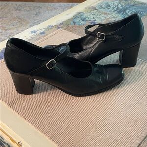 Vintage Black Leather Women's Mary Jane Heels from Spain